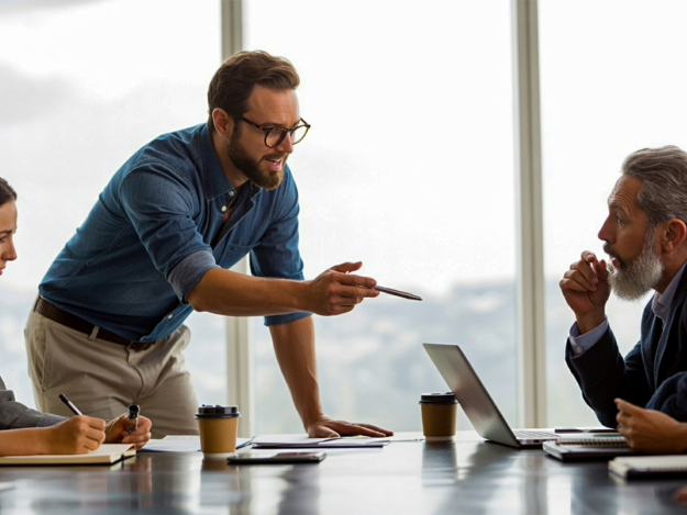 Two people in a thoughtful conversation